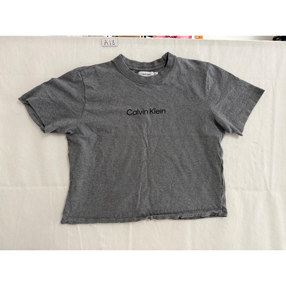 Calvin Klein Womens Heather Gray Logo Short Sleeve Crop T-Shirt Size M
